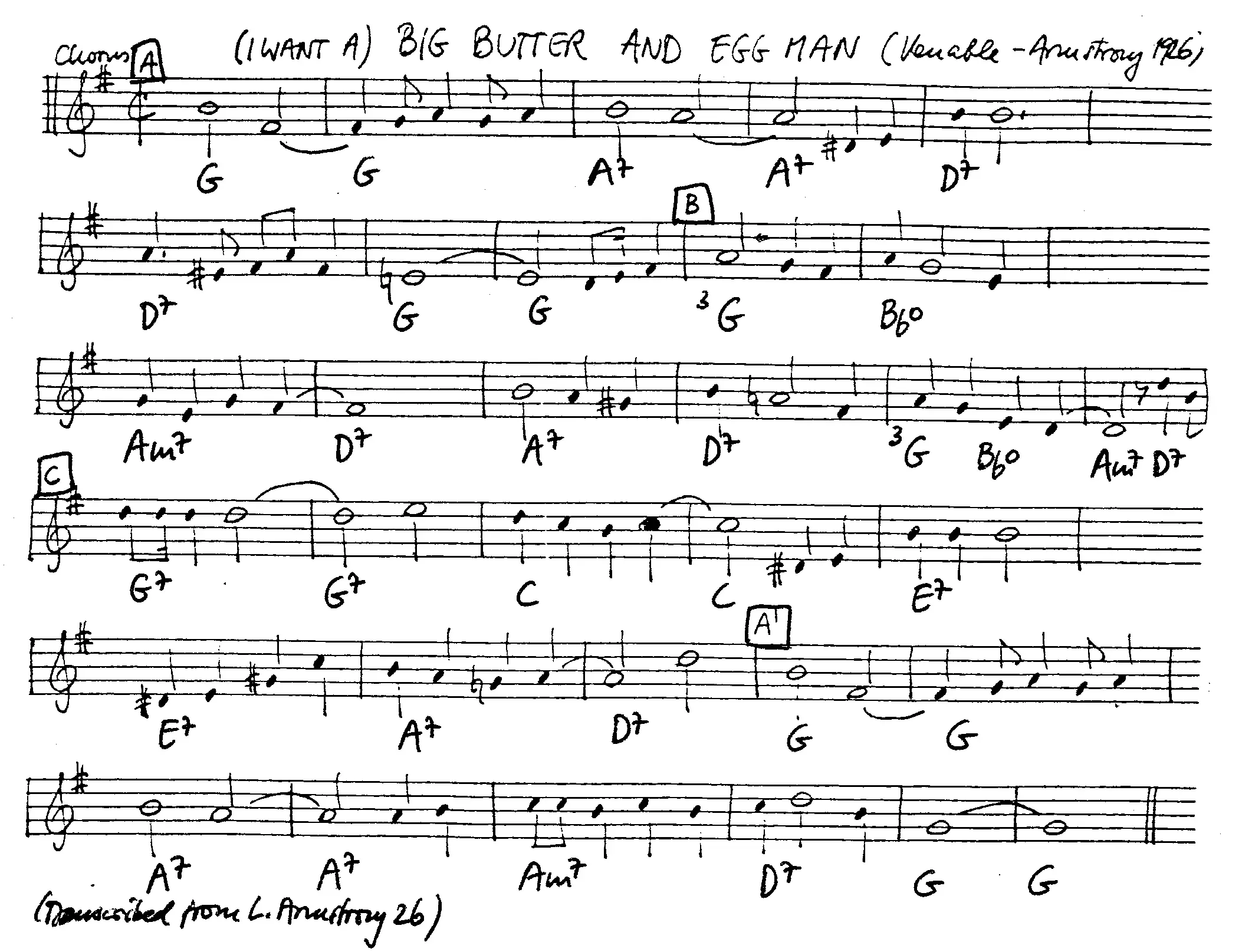big butter and egg man free jazz leadsheet - Courtesy of the Jungle Jazz Band